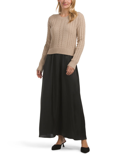 ELLEN TRACY Twofer Cable Knit Sweater Dress