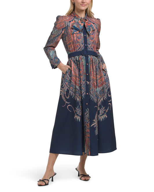 NANCY YANG Paisley Button Down Dress With Belt