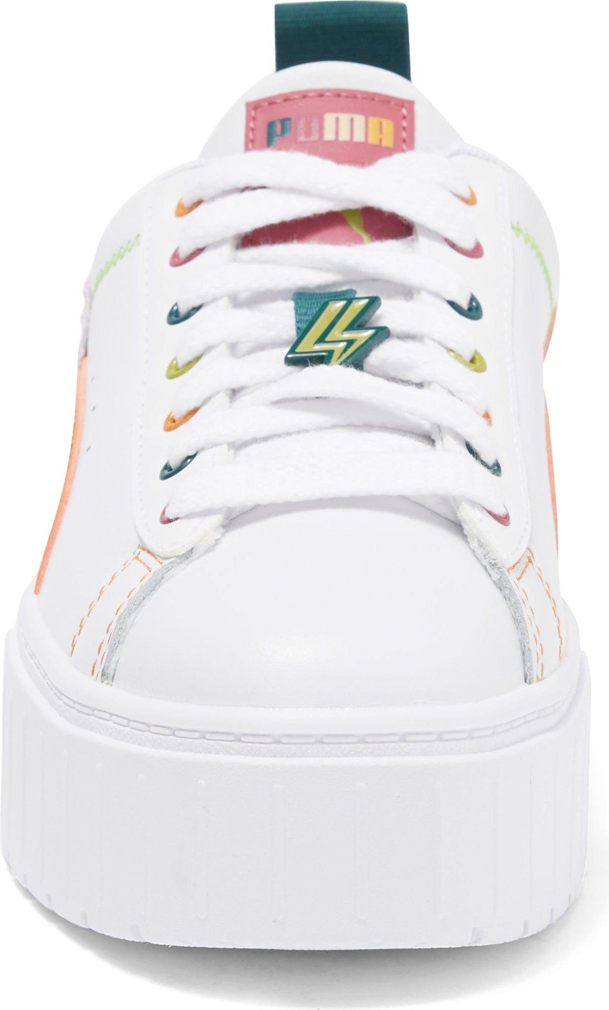 PUMA Mayze Pierced Platform Sneaker, Alternate, color, PUMA WHITE/ ORANGE BRICK