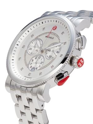 Michele
 20MM Stainless Steel & Diamond Chronograph Bracelet Watch