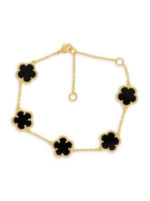 Jan-Kou
 14K Goldplated Onyx Clover Bracelet