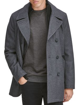 Kenneth Cole
 Faux Shearling Hooded Wool Blend Coat