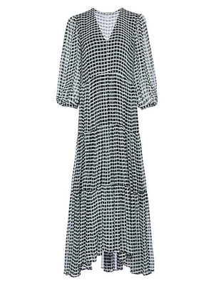 Tobey Graphic Check Silk Midi-Dress