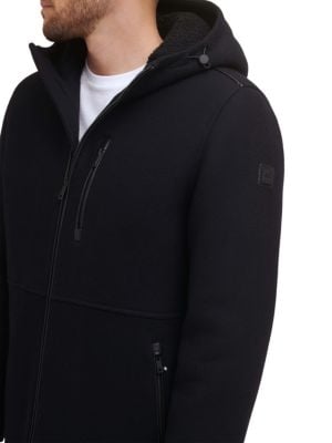 Kenneth Cole
 Faux Shearling Hooded Wool Blend Coat