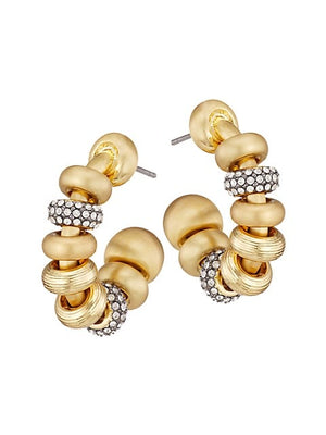 Lucy 12K Gold-Plated, Crystal &amp; Bead Mini Hoop Earrings