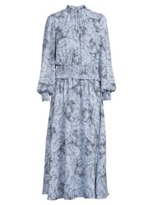 BCBGMAXAZRIA
 Smocked Floral Blouson Midi Dress