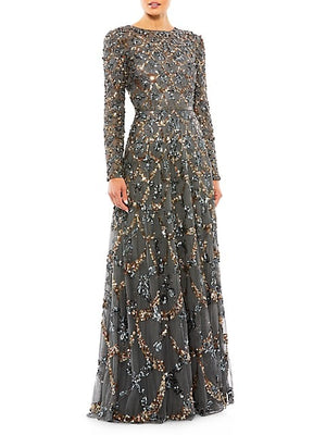 Bead & Sequin-Embellished A-Line Gown image number NaN