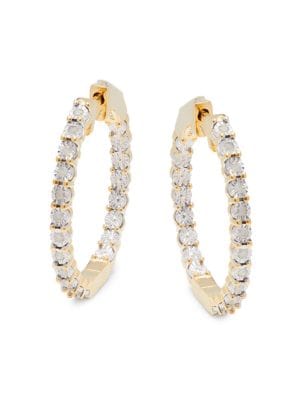 Effy ENY
 14K Goldplated Sterling Silver & 0.21 TCW Diamond Hoop Earrings