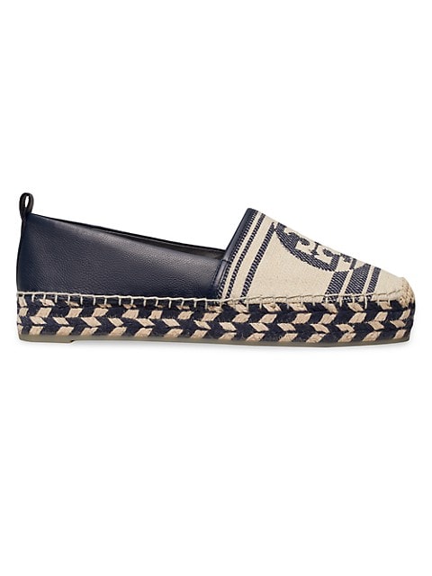 Logo Canvas-Leather Platform Espadrilles