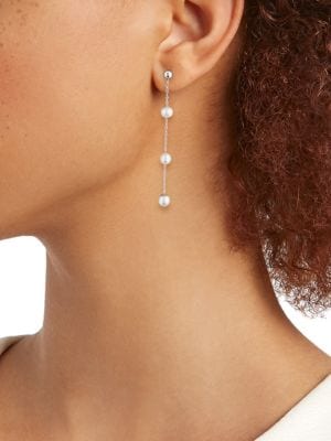 Masako
 14K White Gold & Round Freshwater Pearl Drop Earrings