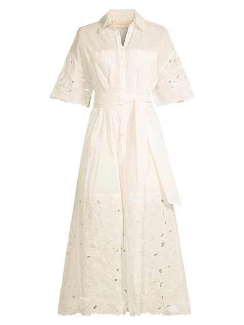 Myriad Belted Embroidered Cotton Shirt Dress