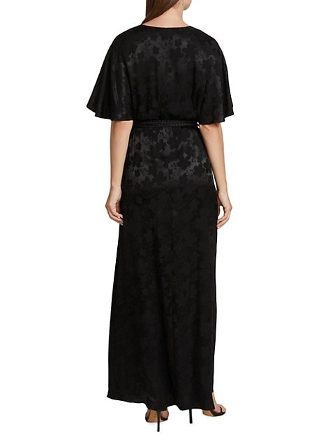 Davida Belted Satin Jacquard Maxi Dress