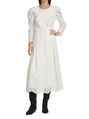 EN SAISON
 Long Sleeve Eyelet Midi Dress