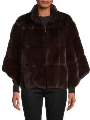 BELLE FARE
 Faux Fur Zip Up Poncho