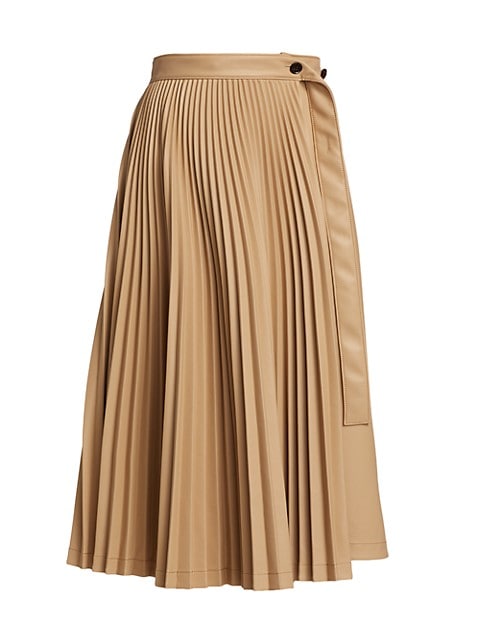 Pleated Faux Leather Midi-Skirt