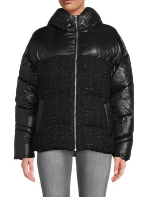 BCBGMAXAZRIA
 Tweed Hooded Puffer Jacket