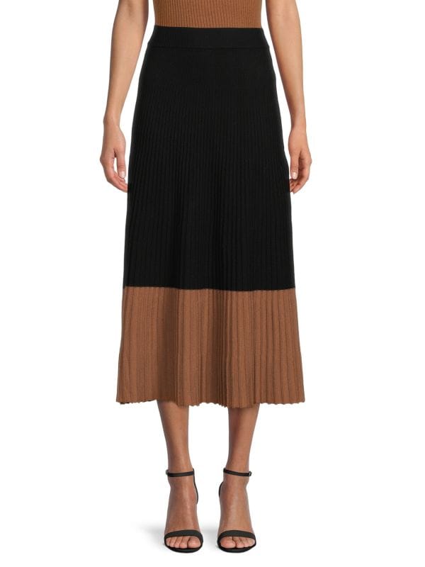 Max Studio
 Pleated, Colorblock, Midi, Skirt