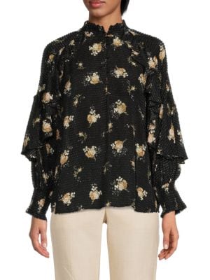 Maje
 Floral Ruffle Sleeve Top