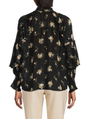 Maje
 Floral Ruffle Sleeve Top