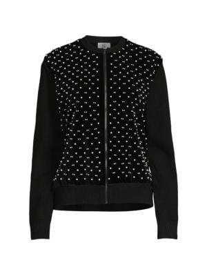 Max Studio
 Embellished Velvet Zip Front Jacket