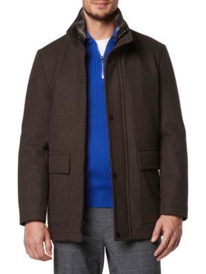 Kenneth Cole
 Faux Shearling Hooded Wool Blend Coat