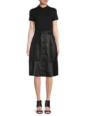 Karl Lagerfeld Paris
 Belted Faux Leather Twofer Dress