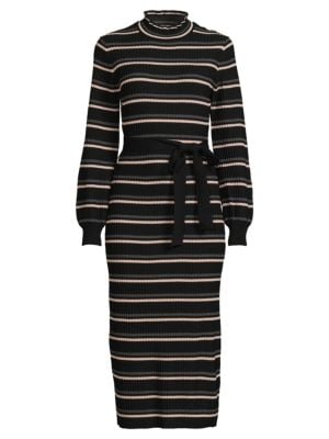 NANETTE nanette lepore
 Striped Belted Midi Sweater Dress