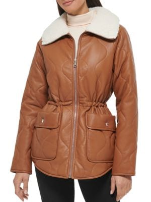 Kenneth Cole
 Quilted Faux Fur Trim Anorak Jacket