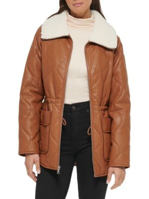 Kenneth Cole
 Quilted Faux Fur Trim Anorak Jacket