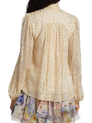 Zimmermann
 Tie-Accented Silk Jacquard Blouse