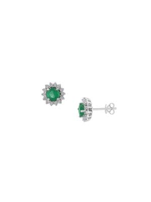 Effy
 Golden Finds 14K White Gold, Emerald & Diamond Stud Earrings