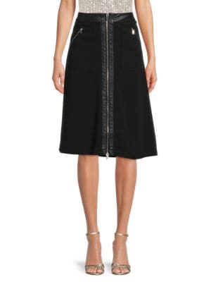 DKNY
 Faux Leather Trim A Line Skirt