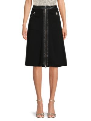 DKNY
 Faux Leather Trim A Line Skirt