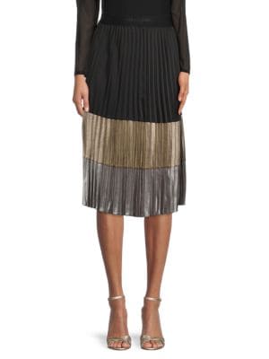 Karl Lagerfeld Paris
 Metallic Colorblock Pleated Skirt