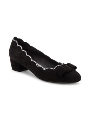 Salvatore Ferragamo
 Scalloped Block Heel Suede Pumps