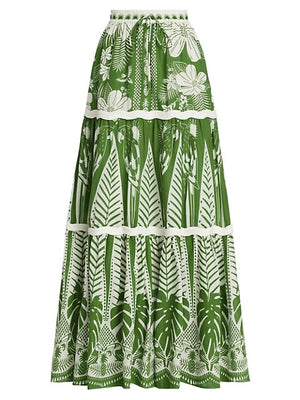 Macaw Elegance Tiered Maxi Skirt