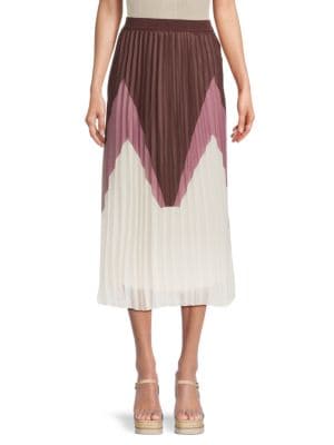 Wdny
 Colorblock Pleated Midi Skirt