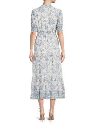 Max Studio
 Floral Puff Sleeve Tiered Midi Dress