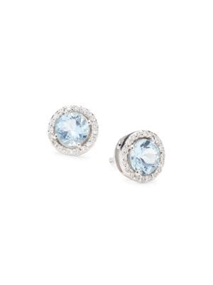 Effy
 14K White Gold, Aquamarine & Diamond Round Stud Earrings