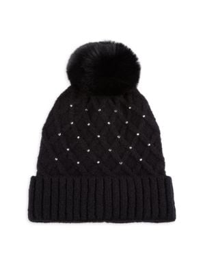 Vince Camuto
 Faux Fur Pom Studded Cable Knit Beanie