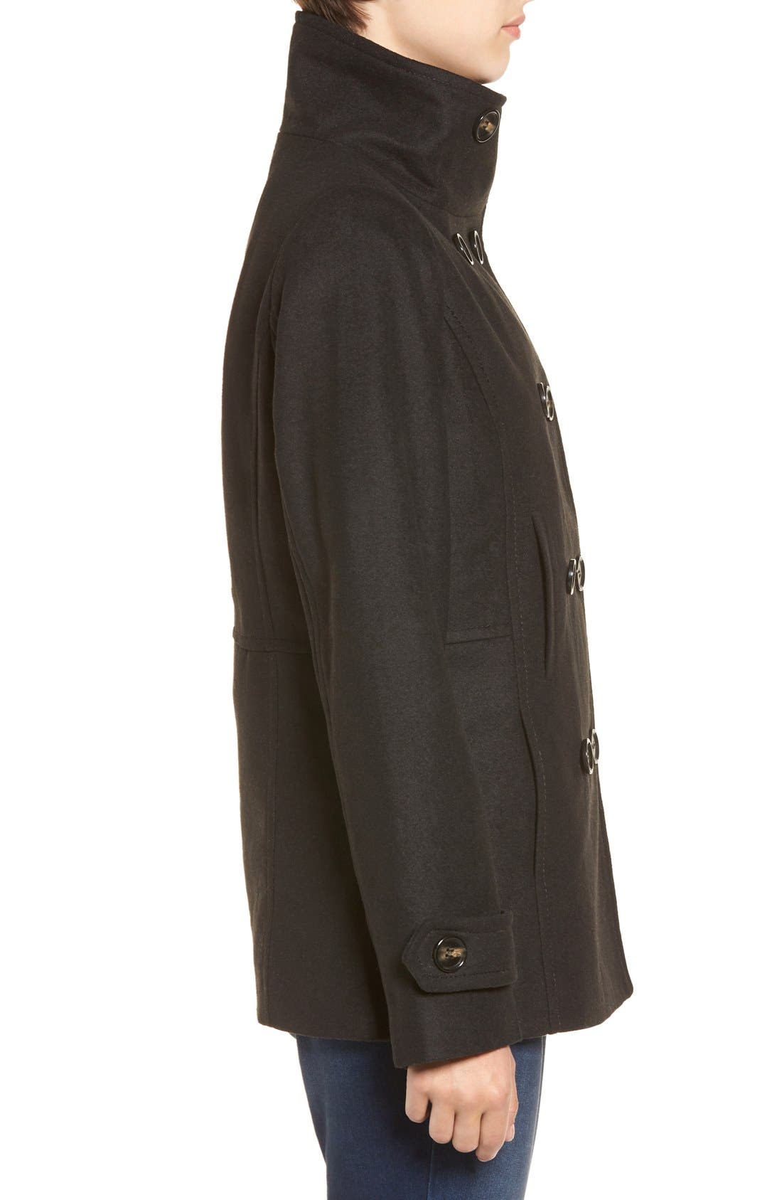 THREAD & SUPPLY Double Breasted Peacoat, Alternate, color, BLACK