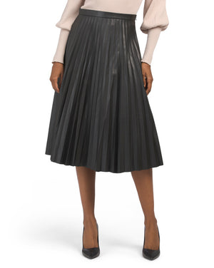 Faux Leather Pleated Midi Skirt