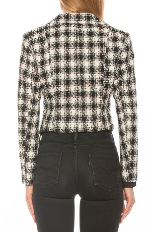 ALEXIA ADMOR Jesse Double Breasted Crop Tweed Blazer, Alternate, color, BW HOUNDSTOOTH