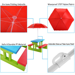 image 5 of Costway 4 Seat Kids Picnic Table w/Umbrella Garden Yard Folding Children Bench Outdoor