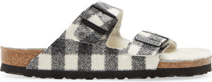 Birkenstock Arizona Genuine Shearling Lined Slide Sandal (Women)<br />, Alternate, color, PLAID WHITE WOOL