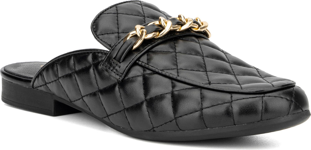 OLIVIA MILLER Amaia Quilted Loafer Mule, Main, color, BLACK