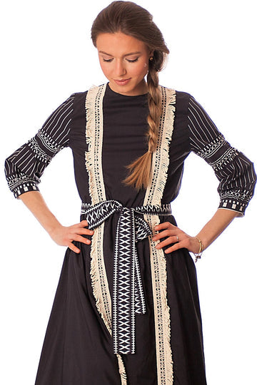 Multi Design w/ Fringed Trim Dress