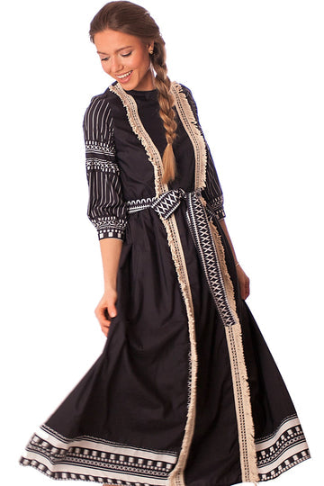 Multi Design w/ Fringed Trim Dress