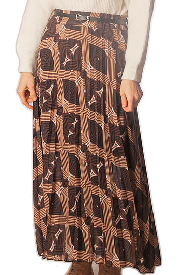 Abstract Ikat Design Pleated Skirt