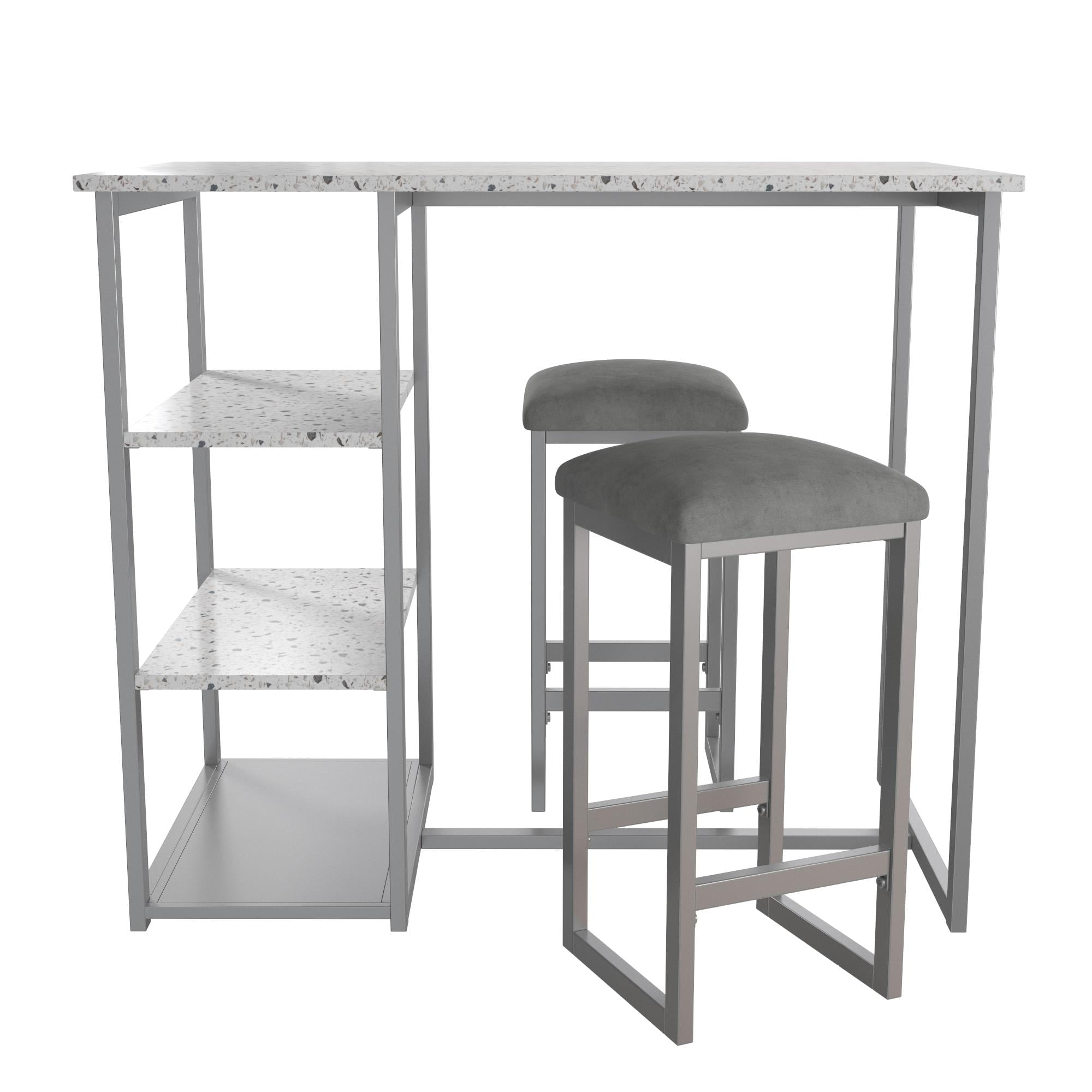 Novogratz Nora 3-Piece Pub Set with Faux Terrazzo Top, Gray Metal/Gray Seat - image 13 of 16